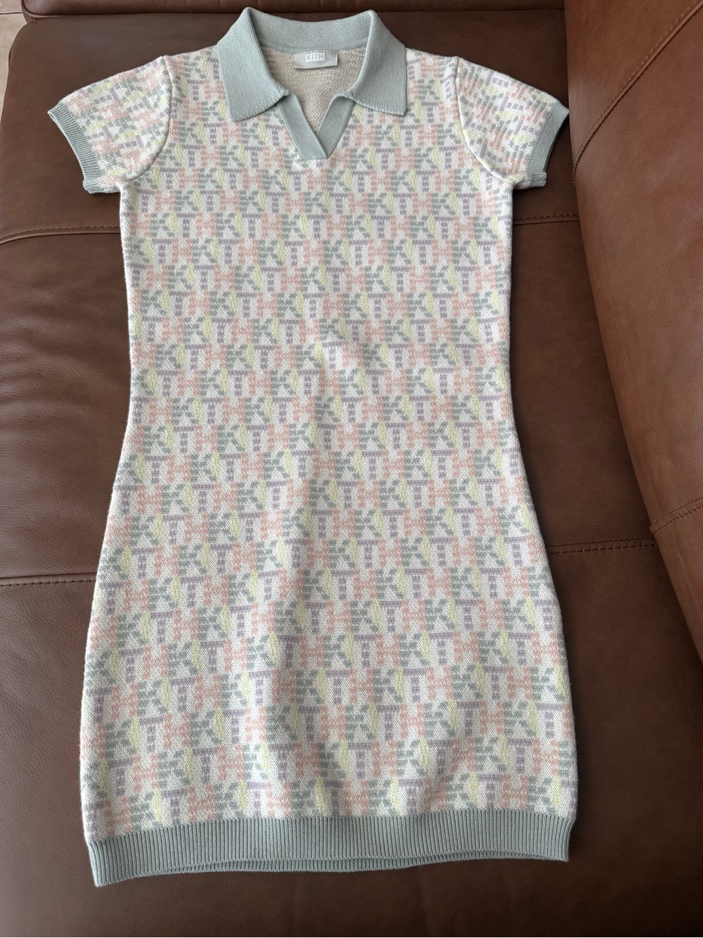 Kith Polo Knit Dress in Mint and Heathered Pink-Beige